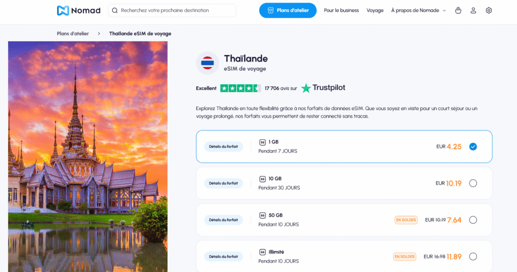 Fournisseurs eSIM Thaïlande&nbsp;: Nomad