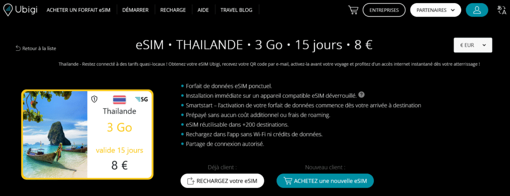Fournisseurs eSIM Thaïlande&nbsp;: Ubigi