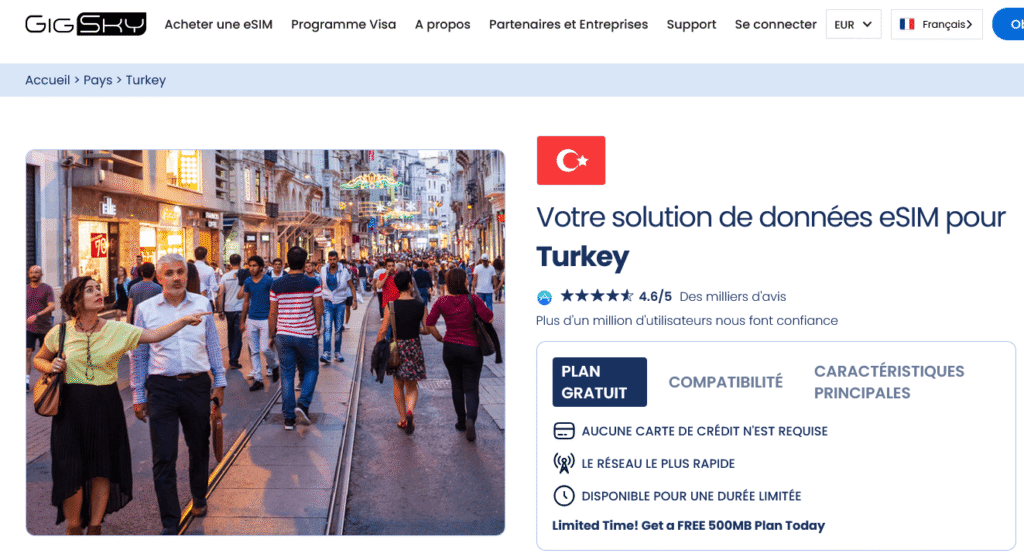 Fournisseurs eSIM Turquie&nbsp;: GigSky