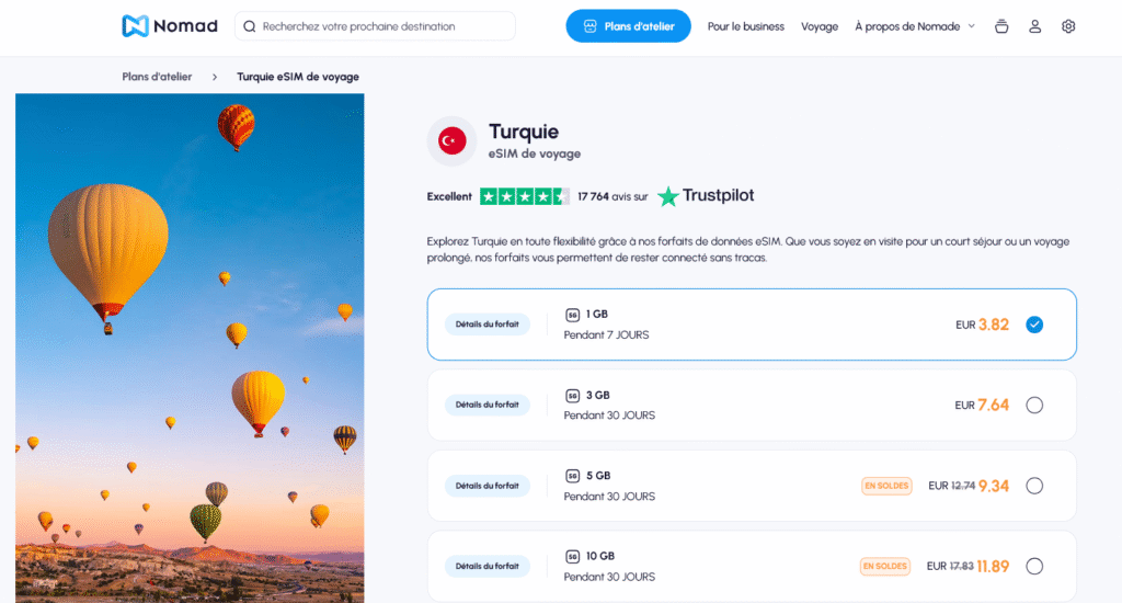 Fournisseurs eSIM Turquie&nbsp;: Nomad