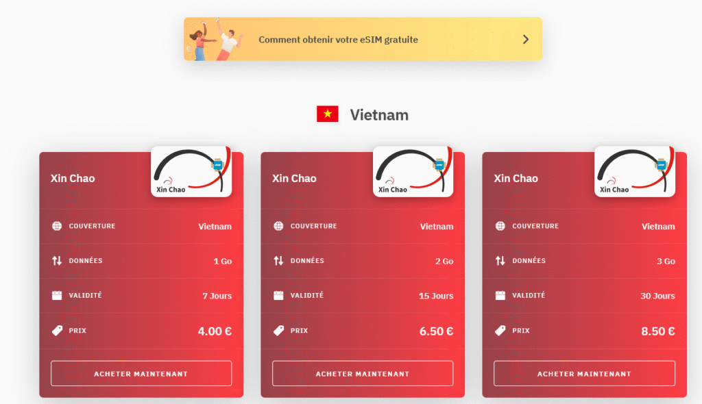 Fournisseurs eSIM Vietnam&nbsp;: Airalo
