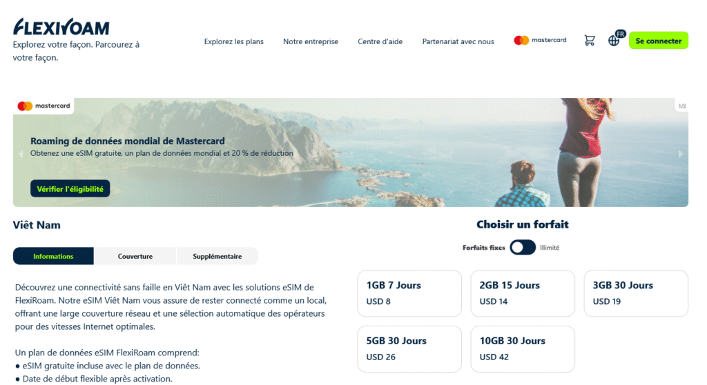 Fournisseurs eSIM Vietnam&nbsp;: FlexiRoam