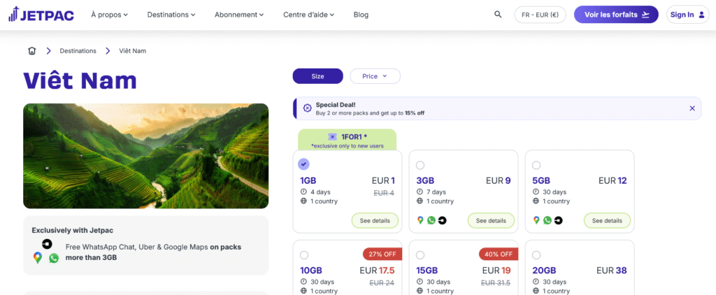 Fournisseurs eSIM Vietnam&nbsp;: Jetpac