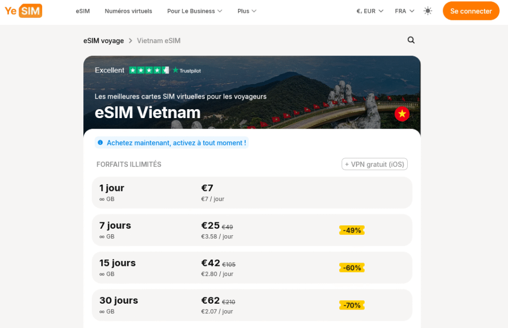 Fournisseurs eSIM Vietnam&nbsp;: Yesim