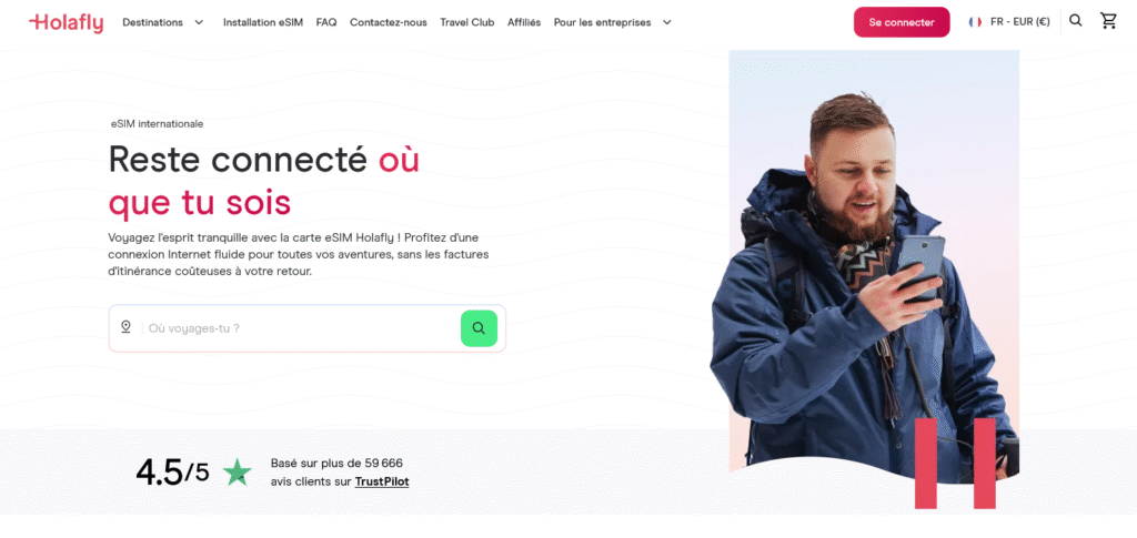 Page d’accueil de Holafly – eSIM France