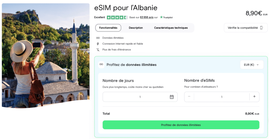 Holafly eSIM Albanie – données illimitées et activation instantanée sans passeport