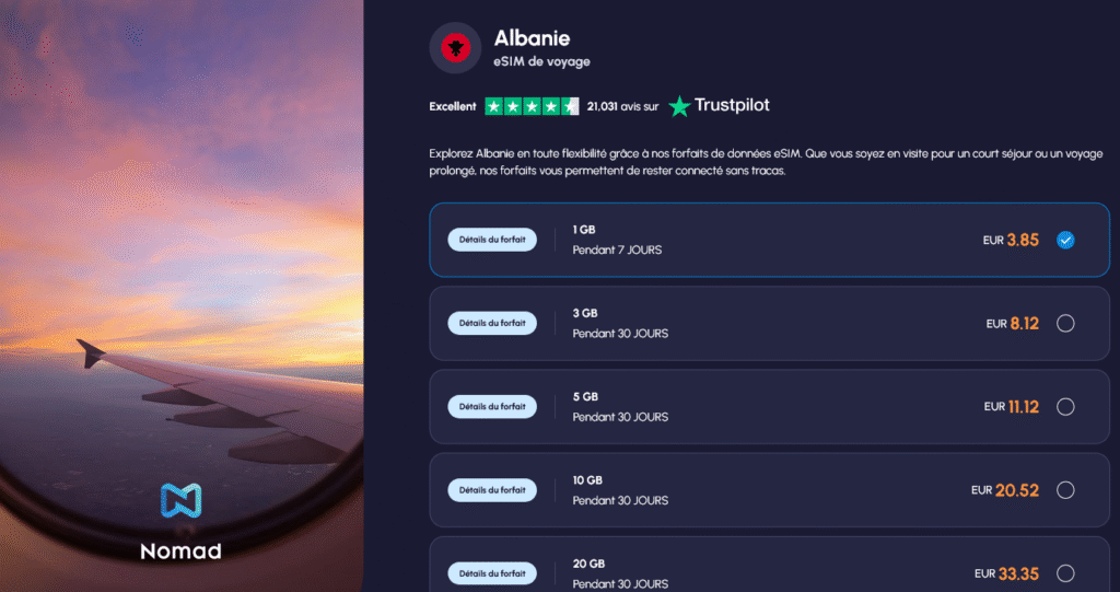 Nomad eSIM Albanie – forfaits régionaux pour les voyageurs en Europe et dans les Balkans