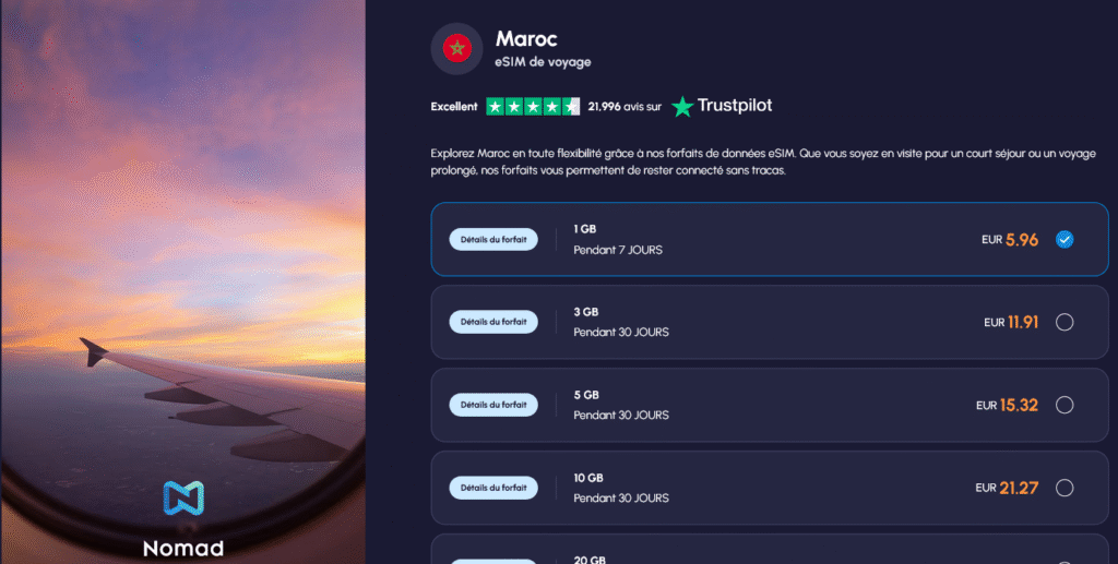 Nomad eSIM Maroc – forfaits flexibles et couverture fiable via Maroc Telecom