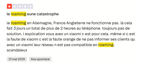 Avis client sur le roaming Orange – dysfonctionnement du service en Europe (Allemagne, France, Angleterre)