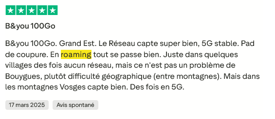 Avis client positif sur le roaming Bouygues Telecom – réseau stable et bon fonctionnement en Europe