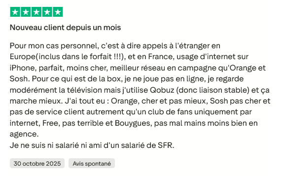 Avis client positif sur le roaming SFR – appels et internet en Europe inclus dans le forfait