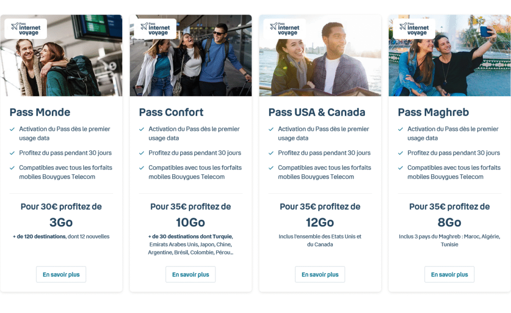 Exemple d’offre de roaming Bouygues Telecom en Thaïlande avec les prix des données mobiles et appels.