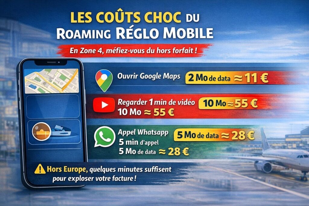 Tarifs du roaming Réglo Mobile et risques de hors forfait
