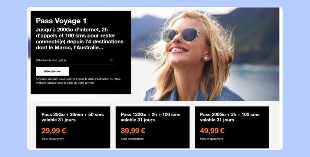 Pass Voyage Orange avec forfaits de données, appels et SMS pour l’étranger