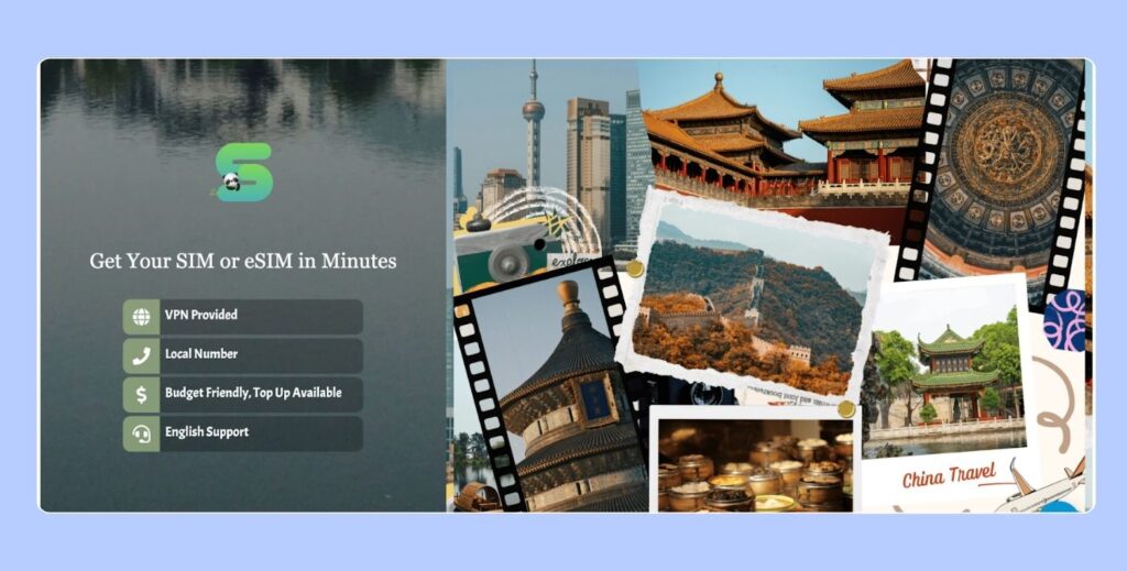 Offre SIMCardChina avec SIM ou eSIM pour la Chine et VPN inclus