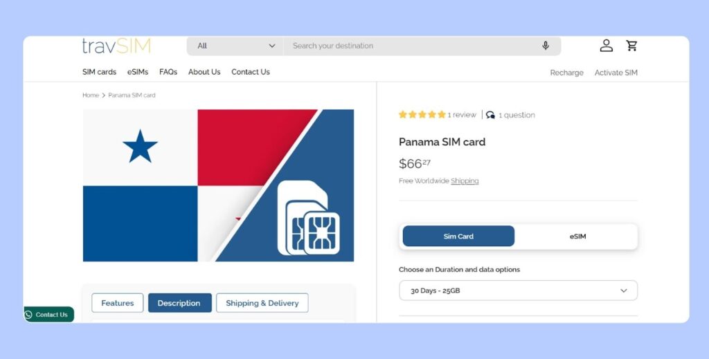 Offre travSIM pour une carte SIM ou eSIM au Panama