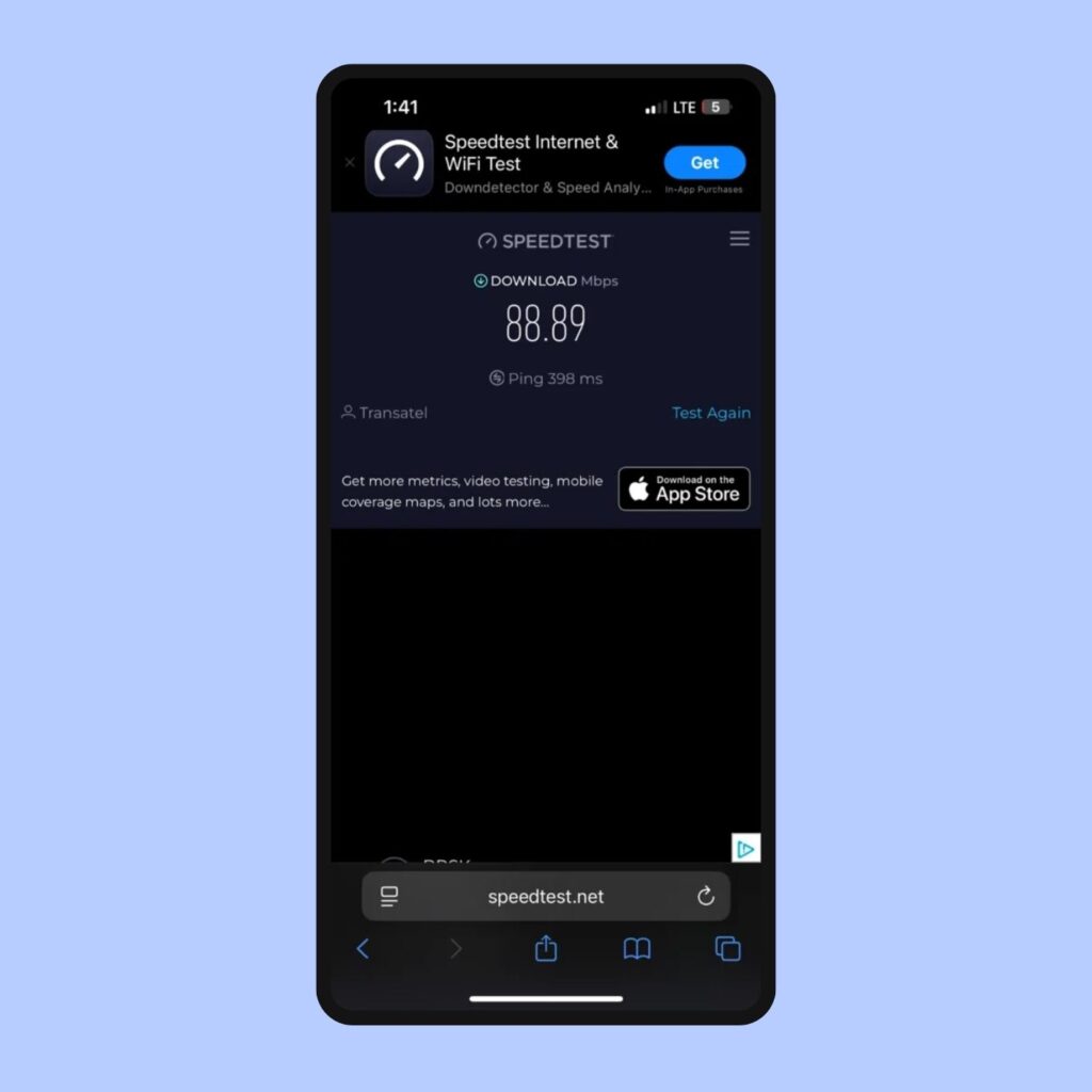 Test de vitesse avec l’eSIM Ubigi sur Speedtest