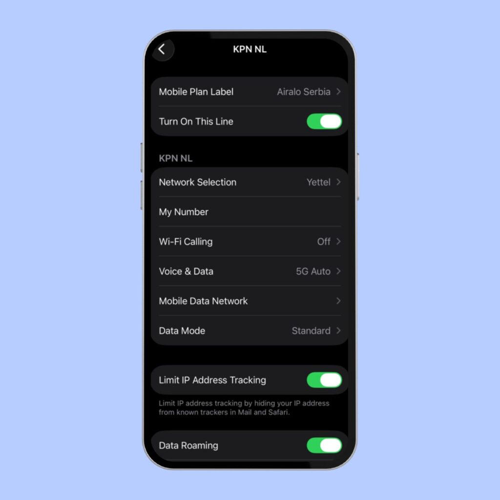 Activation de l’itinérance des données pour l’eSIM Airalo sur iPhone