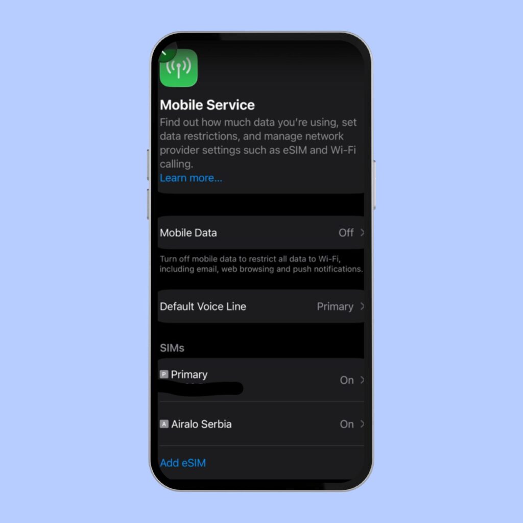 Configuration de l’eSIM Airalo dans les données cellulaires sur iPhone