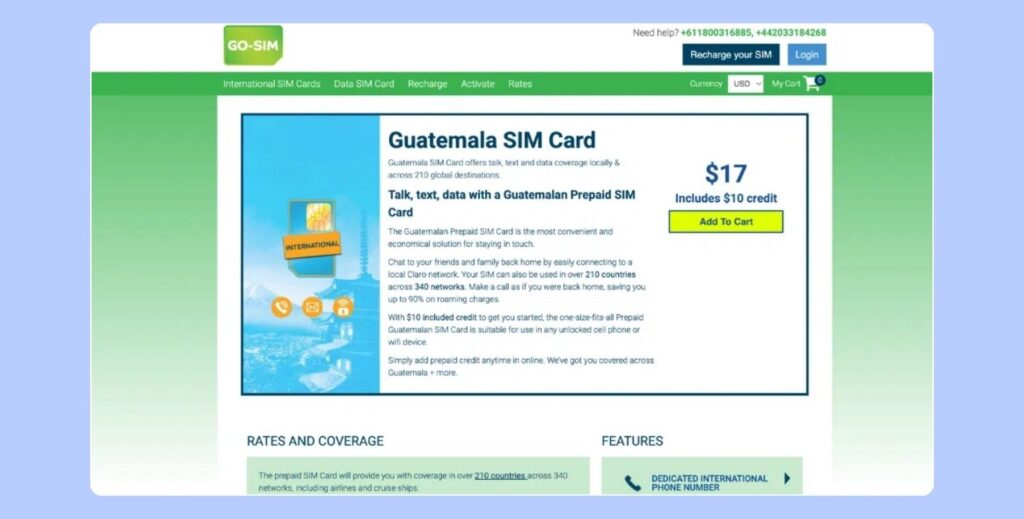 Offre GoSim pour une carte SIM internationale au Guatemala