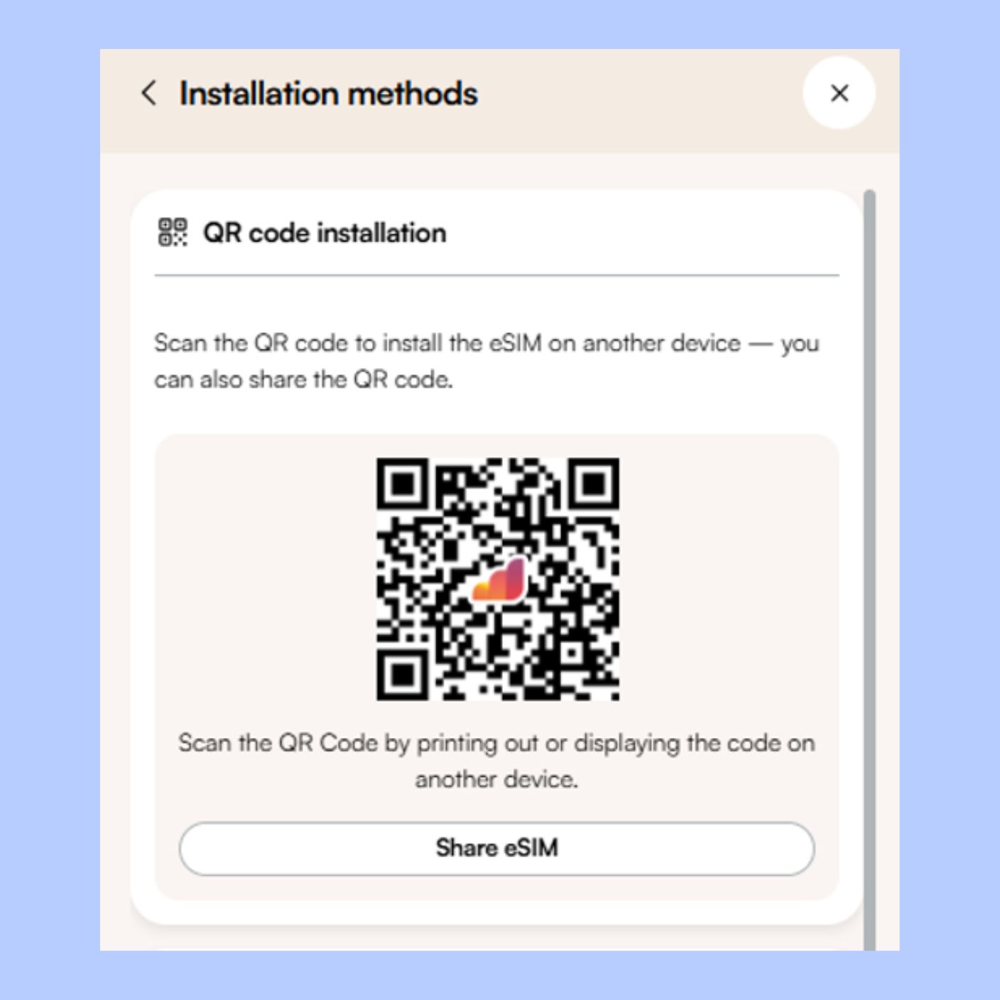 QR code d’installation de l’eSIM Airalo