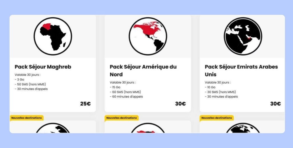 Packs Séjour SFR pour Internet mobile, appels et SMS à l’étranger