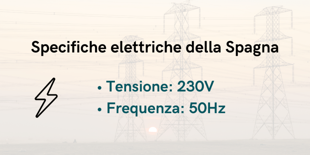 Specifiche elettriche in Spagna: 230V, 50Hz
