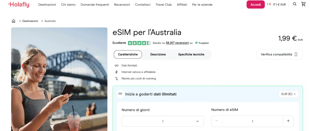 Fornitori eSIM Australia: Holafly