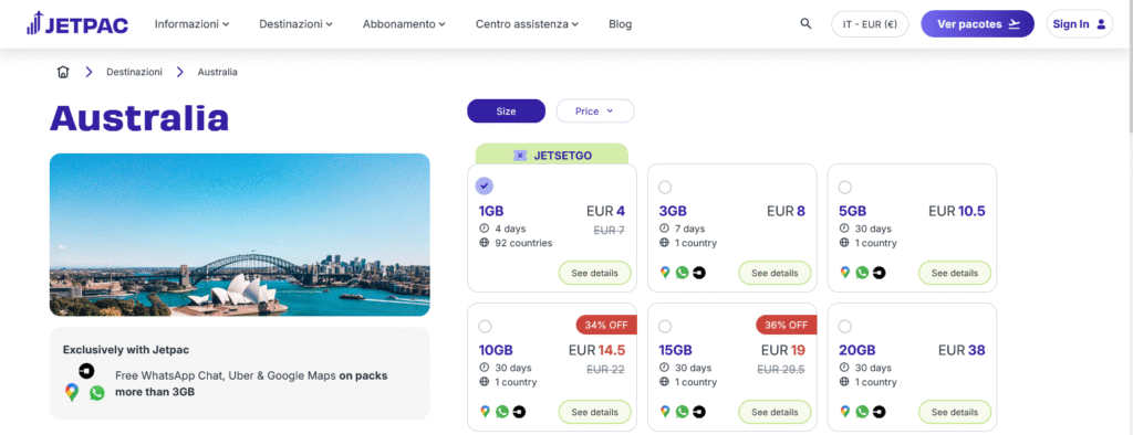 Fornitori eSIM Australia: Jetpac