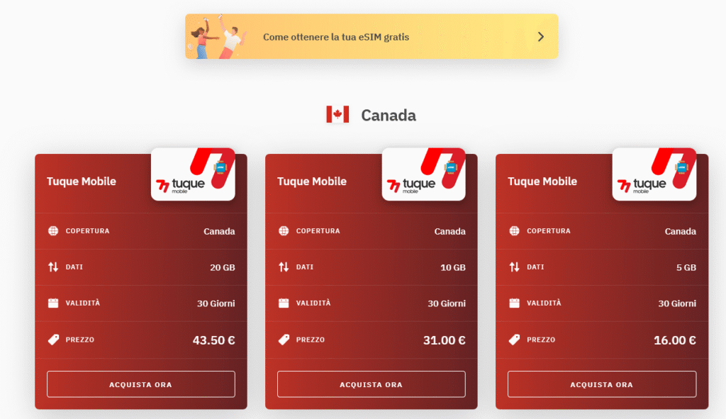 Fornitori eSIM Canada: Airalo