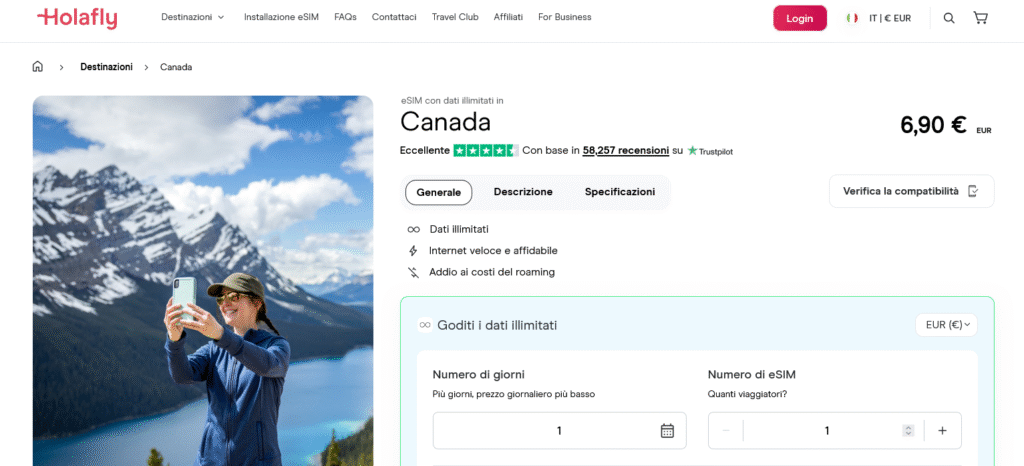 Fornitori eSIM Canada: Holafly