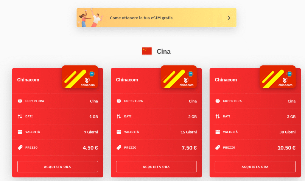 Fornitori eSIM Cina: Airalo