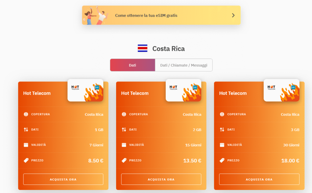 Fornitori eSIM Costa Rica: Airalo