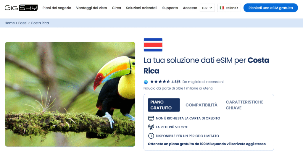 Fornitori eSIM Costa Rica: GigSky