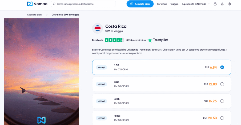 Fornitori eSIM Costa Rica: Nomad