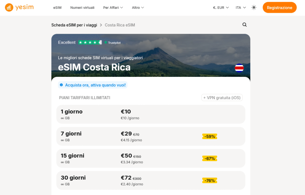 Fornitori eSIM Costa Rica: Yesim