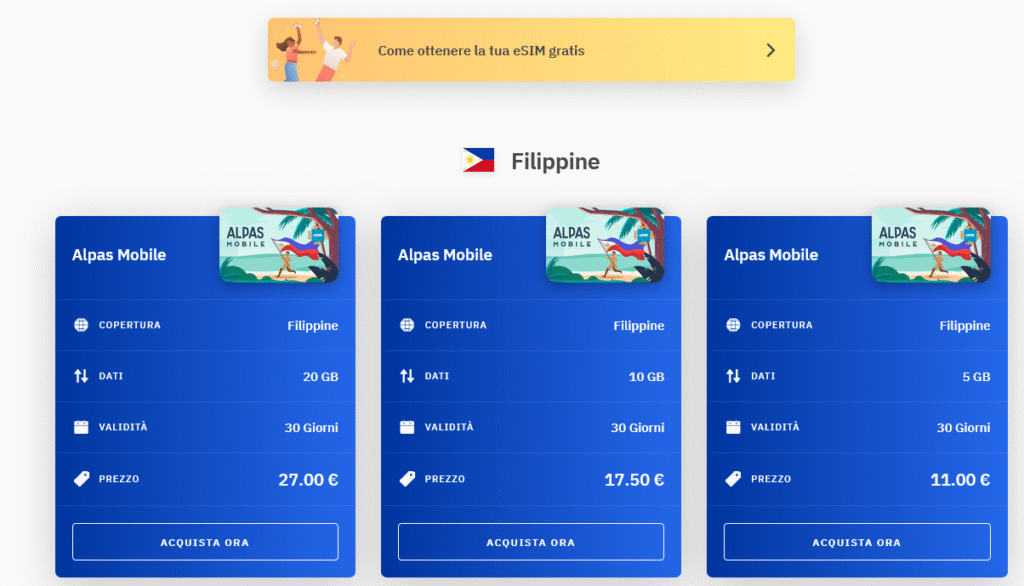 Fornitori eSIM Filippine: Airalo