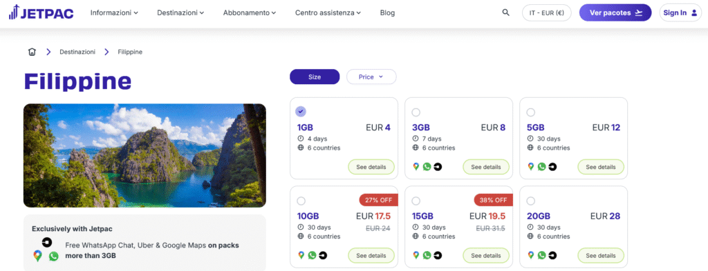 Fornitori eSIM Filippine: Jetpac