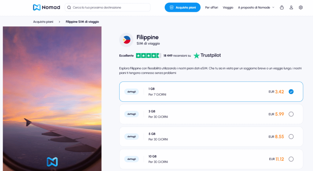 Fornitori eSIM Filippine: Nomad