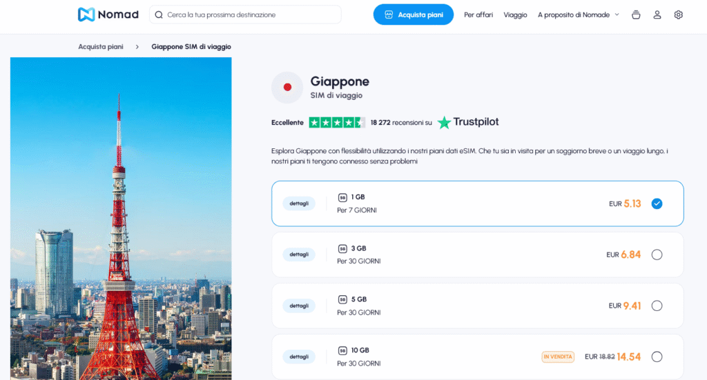 Fornitori eSIM Giappone: Nomad