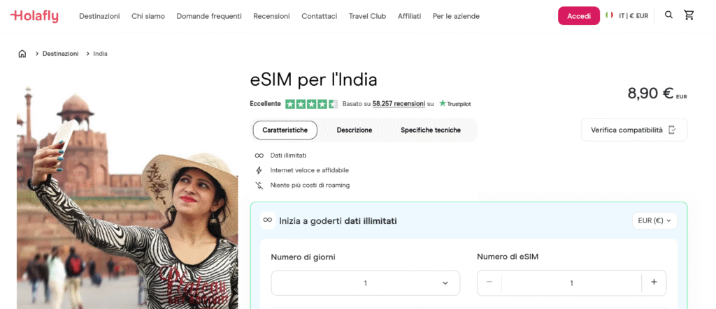 Fornitori eSIM India: Holafly