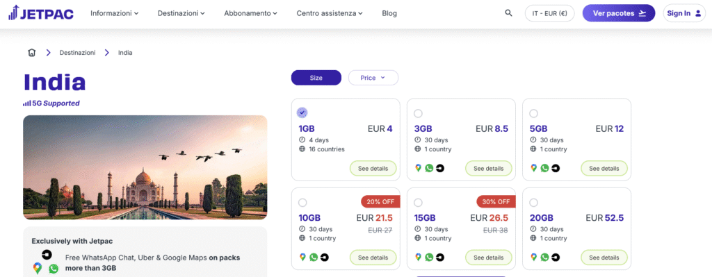 Fornitori eSIM India: Jetpac