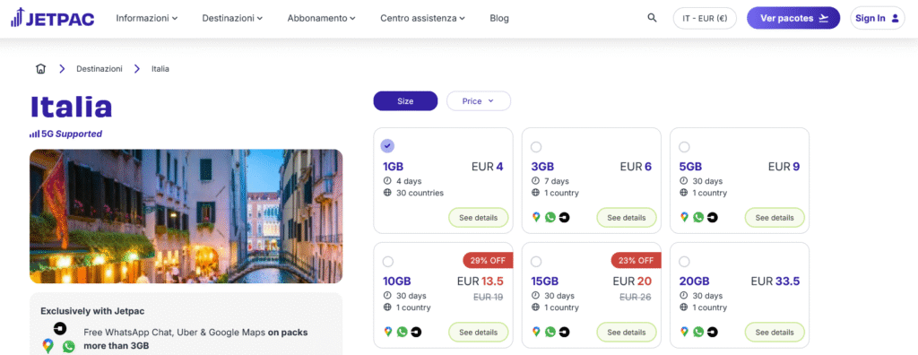 Fornitori eSIM Italia: Jetpac