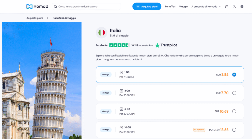 Fornitori eSIM Italia: Nomad