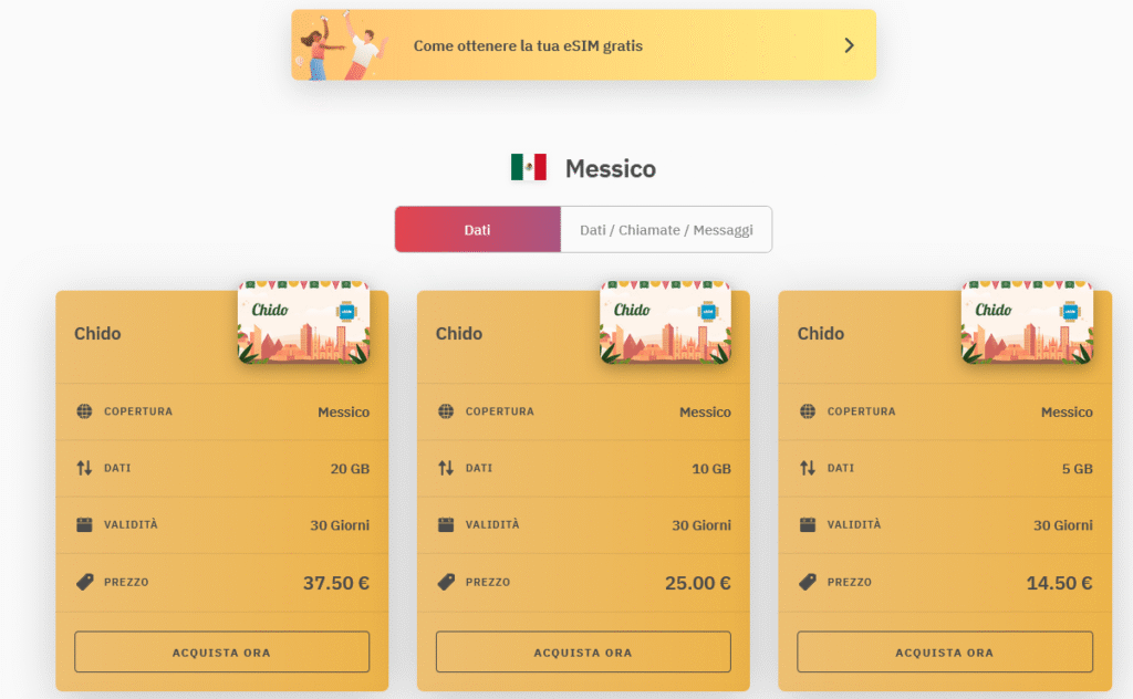 Fornitori eSIM Messico: Airalo