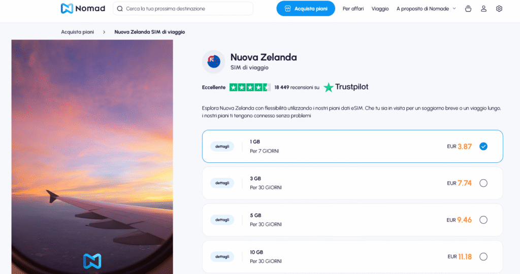 Fornitori eSIM Nuova Zelanda: Nomad