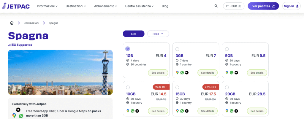 Fornitori eSIM Spagna: Jetpac