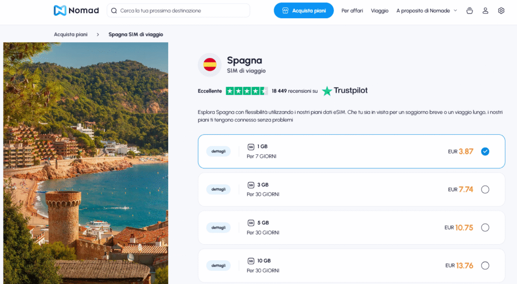 Fornitori eSIM Spagna: Nomad