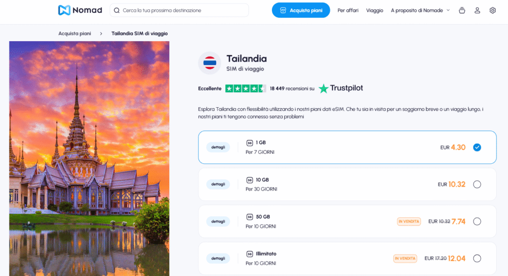 Fornitori eSIM Thailandia: Nomad