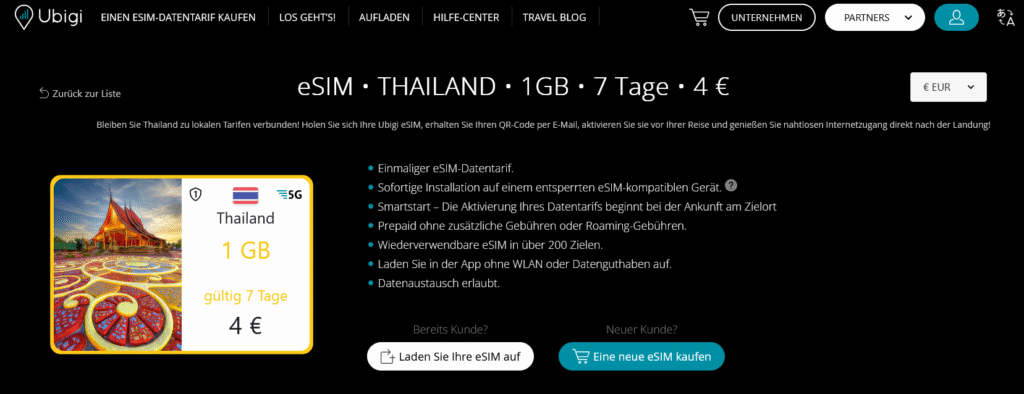 Fornitori eSIM Thailandia: Ubigi